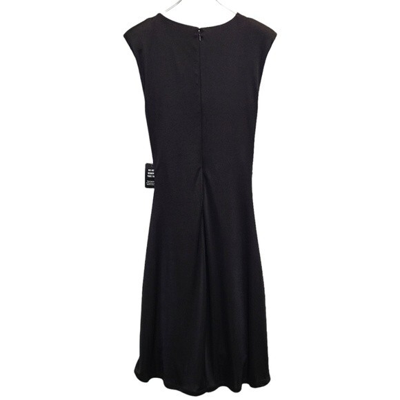 NWT EXPRESS Black Satin Cap Padded Shoulder Sleeve Ruched Dress XS - Picture 5 of 16